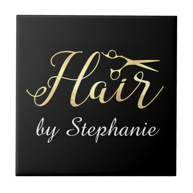 Golden Script Schere Friseursalon Fliese (Vorderseite)