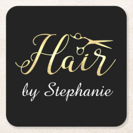 Golden Script Schere Friseursalon Rechteckiger Pappuntersetzer