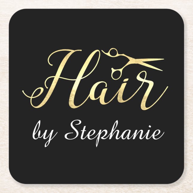 Golden Script Schere Friseursalon Rechteckiger Pappuntersetzer (Vorderseite)