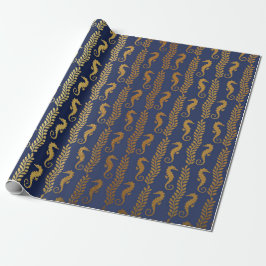 Golden Seepferd Ocean Algae Blaue Wip Yacht Geschenkpapier