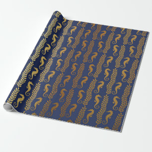 Golden Seepferd Ocean Algae Blaue Wip Yacht Geschenkpapier