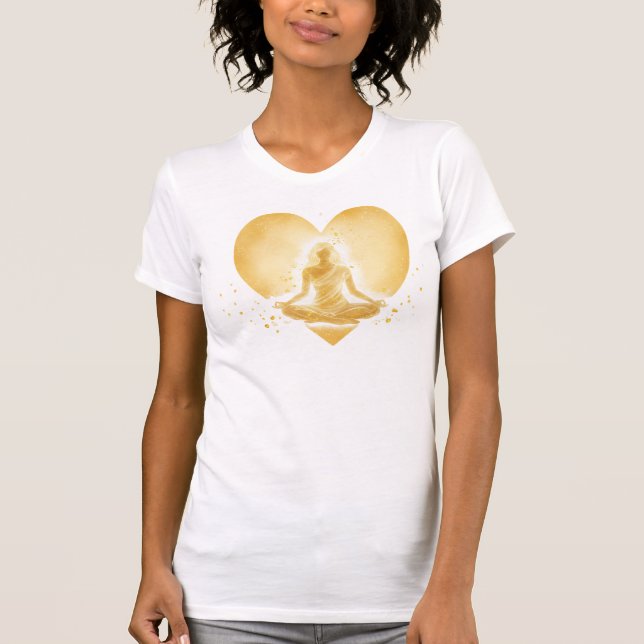Golden Self-Love Aura — Meditative Heart Glow T-Shirt (Vorderseite)