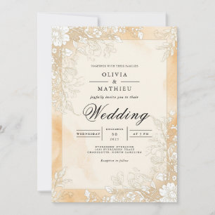 Golden Sepia Blüh Wedding Einladung