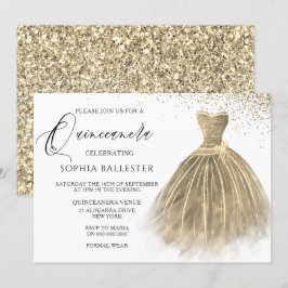 Golden Sepia Gold Glitzer Gourmet Kleid Quinceaner Einladung