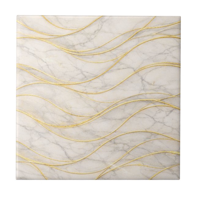 Golden Serenity Marble Waves – Luxury Seamless Fliese (Vorderseite)