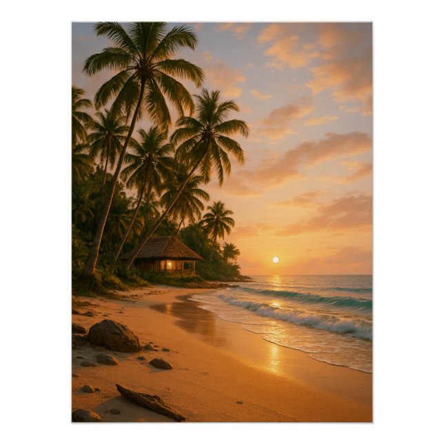 Golden Serenity - Poster de la plage du coucher de (Devant)