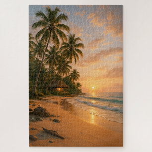Golden Serenity - Tropical Beach Sunset Puzzle
