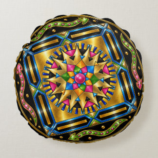Golden Serpent Mandala – Metallic GeomRunde Kissen
