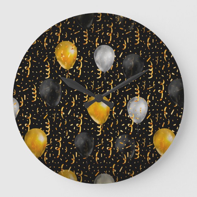 Golden Serpentine: Luxuriöse schwarze Eleganz. Große Wanduhr (Vorderseite)