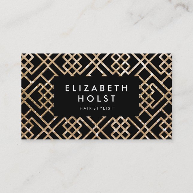 Golden Shimmer Black Geometric Business Card Visitenkarte (Vorderseite)