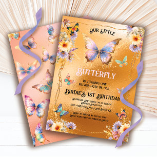 Golden Shimmer Butterfly Invitation d'anniversaire