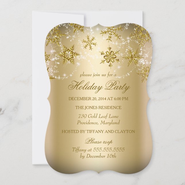 Golden Shimmer Snowflakes Weihnachtsfeier Einladung (Vorderseite)