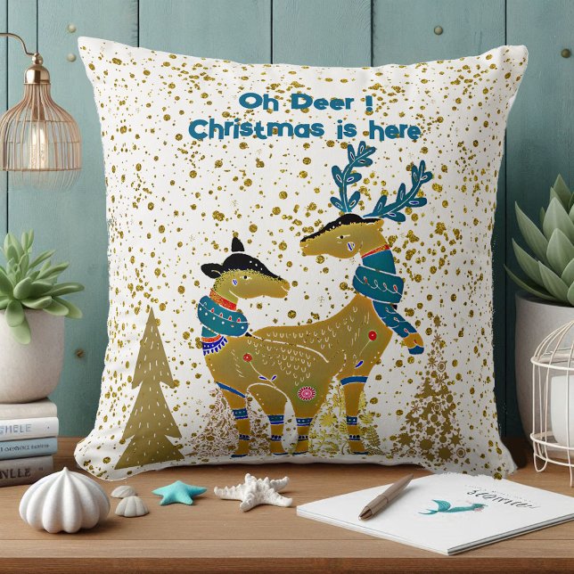 Golden Shine Christmas Trees Rentier Couple Baby Kissen (Golden Shine Christmas Trees Reindeer Couple Baby Throw Pillow)