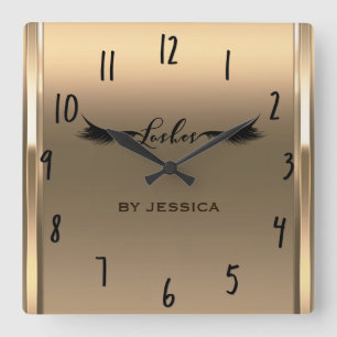 Golden Shine Elfenbein Wimpern Salon Personalisier Quadratische Wanduhr