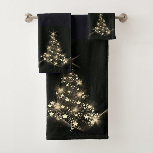 Golden Shine of Stars on Christmas Tree Dark Badhandtuch Set (Insitu)