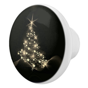Golden Shine of Stars on Christmas Tree Dark Keramikknauf