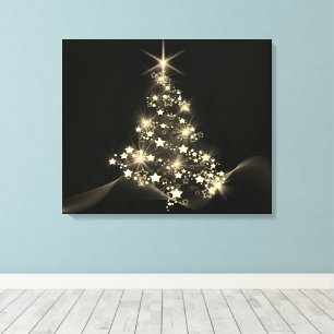 Golden Shine of Stars on Christmas Tree Dark Leinwanddruck