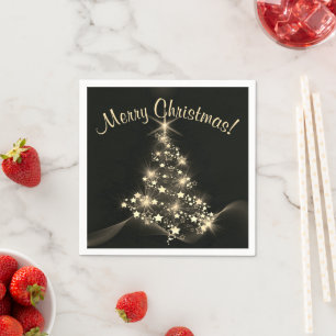 Golden Shine of Stars on Christmas Tree Dark Serviette