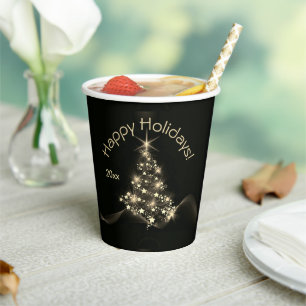 Golden Shine of Stars on Christmas Tree Dark Year Pappbecher