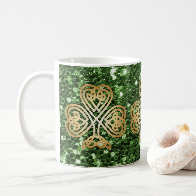 Golden Shinting Celtic Kleeblatt Green Imitats Gli Kaffeetasse (Mit Donut)
