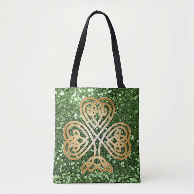 Golden Shinting Celtic Kleeblatt Green Imitats Gli Tasche (Vorderseite)
