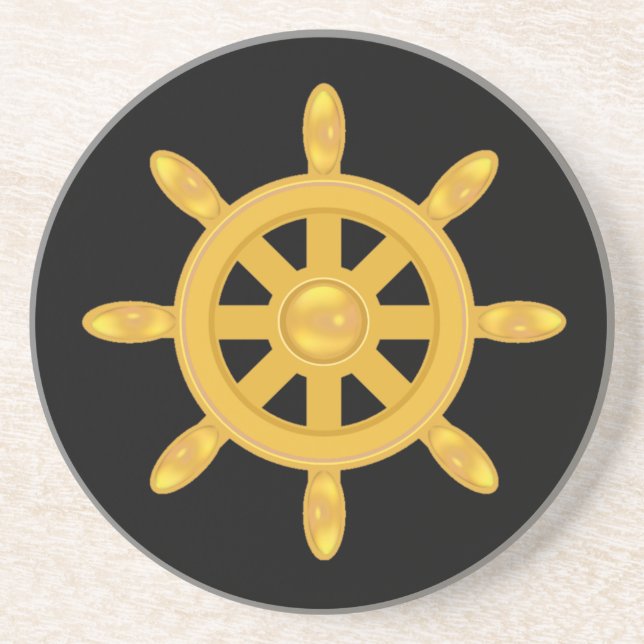 Golden ship wheel on black getränkeuntersetzer (Vorne)