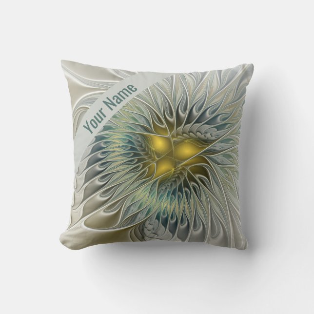 Golden Silver Blume Fantasie Abstrakter Fraktal Na Kissen (Vorderseite)
