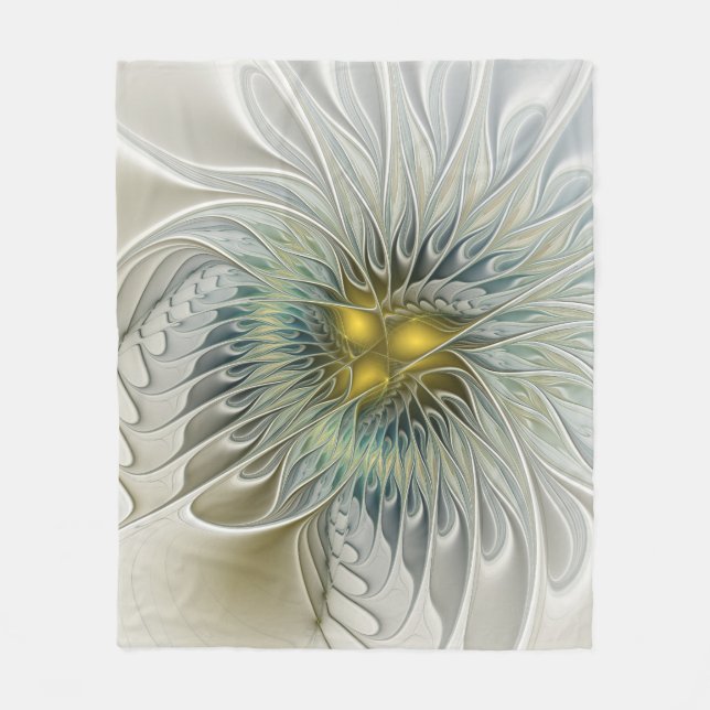 Golden Silver Blume Fantasy abstraktes Fraktal Kun Fleecedecke (Vorderseite)