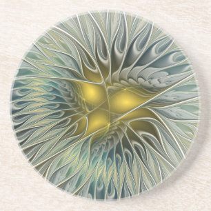 Golden Silver Blume Fantasy Abstraktes Fraktal Kun Getränkeuntersetzer