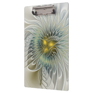 Golden Silver Blume Fantasy abstraktes Fraktal Kun Klemmbrett