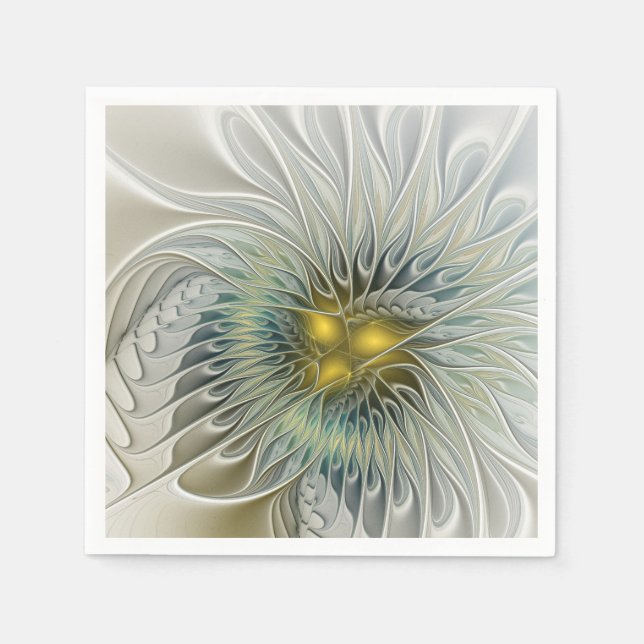 Golden Silver Blume Fantasy abstraktes Fraktal Kun Serviette (Vorderseite)