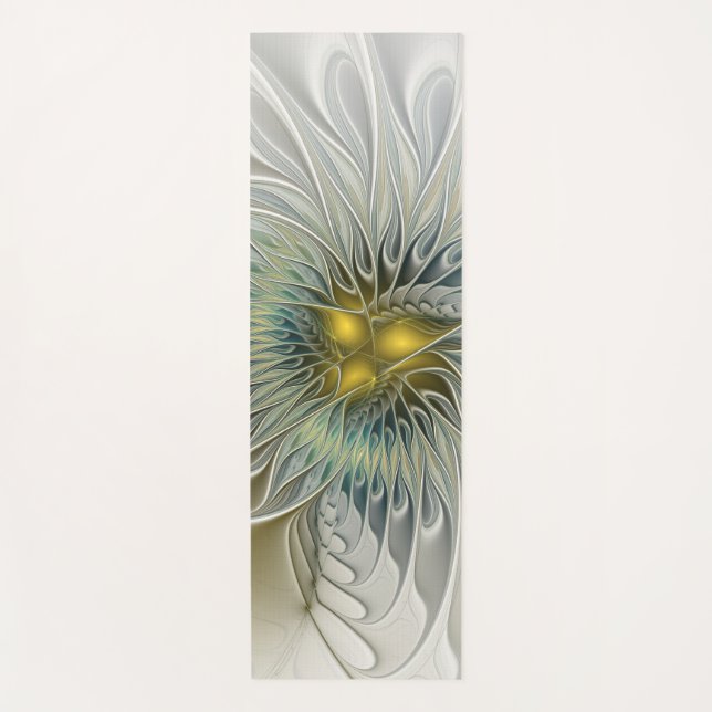 Golden Silver Blume Fantasy Abstraktes Fraktal Kun Yogamatte (Vorderseite)