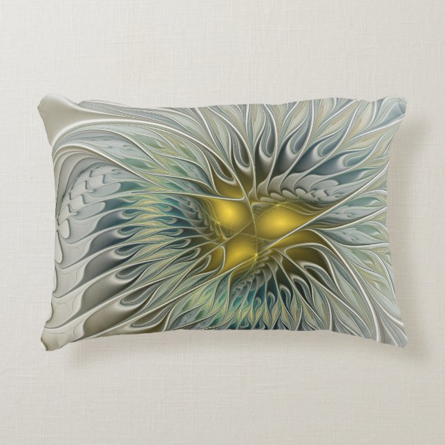 Golden Silver Blume Fantasy abstraktes Fraktal Kun Zierkissen (Vorderseite)
