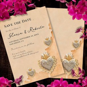 Golden Silver Milagros Herz Save the Date Einladung