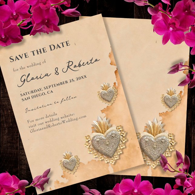 Golden Silver Milagros Herz Save the Date Einladung (Von Creator hochgeladen)