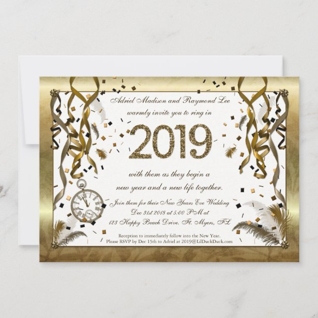 Golden Silvester Hochzeit Einladungen (Vorderseite)