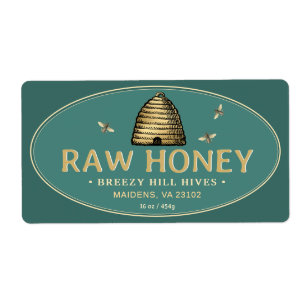 Golden Skep mit Honigbienen-Roh Honey Label Aquama