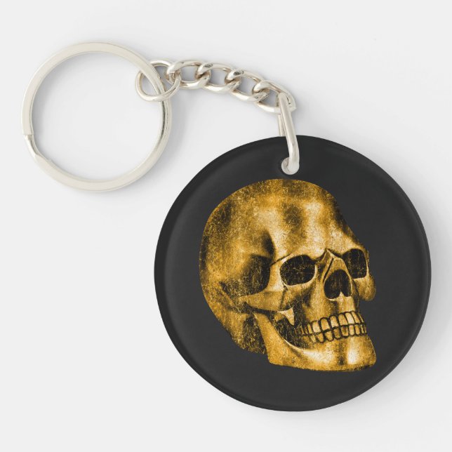 Golden Skull Cool Luxury Black Gothic Halloween Schlüsselanhänger (Vorderseite)