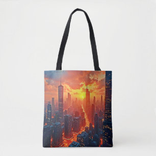 Golden Skyline: Strahlendes Stadtuntergangskunstwe Tasche
