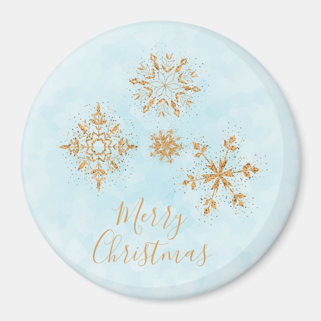 Golden Snowflake Crystals on Frosty Blue Christmas Magnet (Vorne)