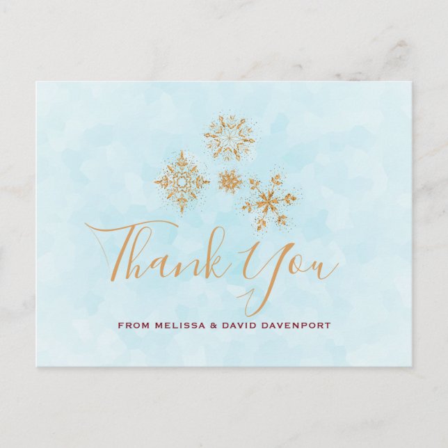 Golden Snowflake Kristalle Weihnachten Danke Postkarte (Vorderseite)