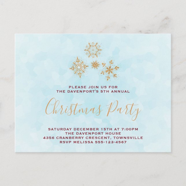 Golden Snowflake Kristallseen auf Frosty Blue Einl Postkarte (Vorderseite)