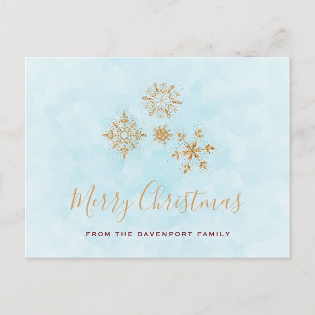 Golden Snowflake Kristallspiele auf Frosty Blue Ba Postkarte (Vorderseite)