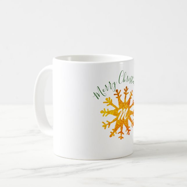 Golden Snowflake Monogram Festival Kaffeetasse (Vorderseite Links)