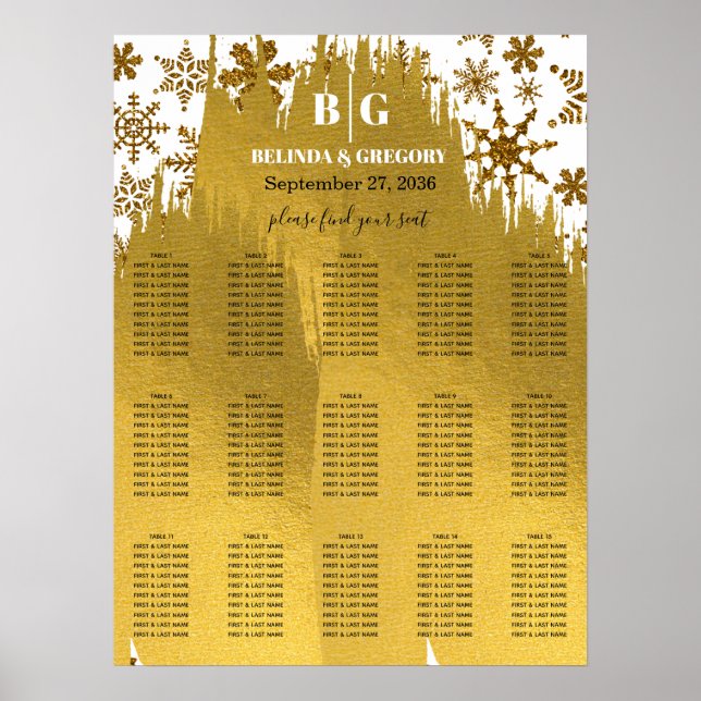 Golden Snowflake Weihnachten Hochzeit Seekarte Poster (Vorne)