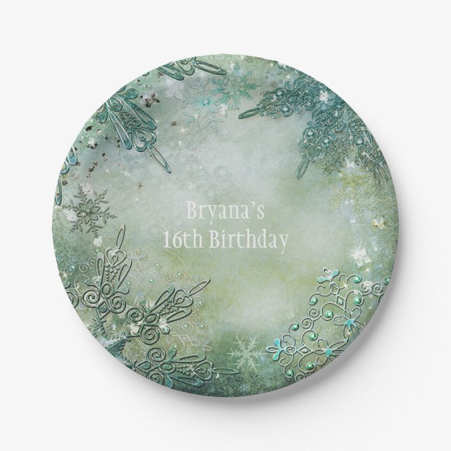 Golden Snowflake Wonderland Party Pappteller (Vorderseite)