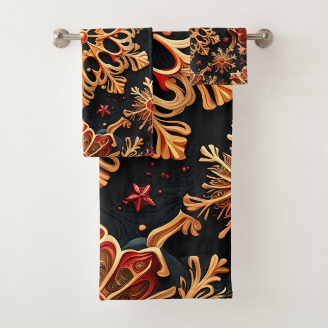 Golden Snowflakes Elegante Winterferien Design Badhandtuch Set (Insitu)