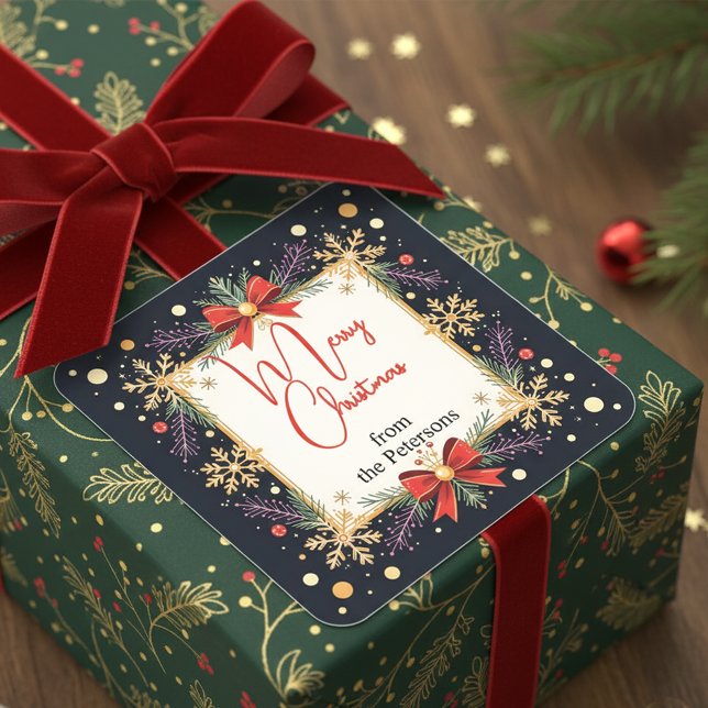 Golden Snowflakes Familie Weihnachtsfeiertag Quadratischer Aufkleber (Von Creator hochgeladen)