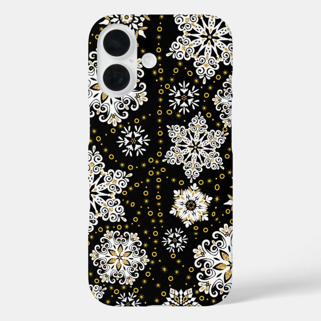 Golden Snowflakes Glam iPhone 16 Hülle (Rückseite)