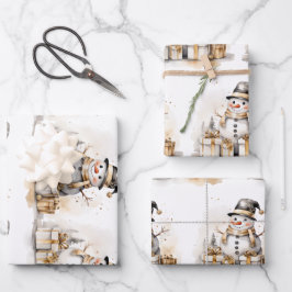 Golden Snowman: Add Elegance to Your Holiday Deco Geschenkpapier Set